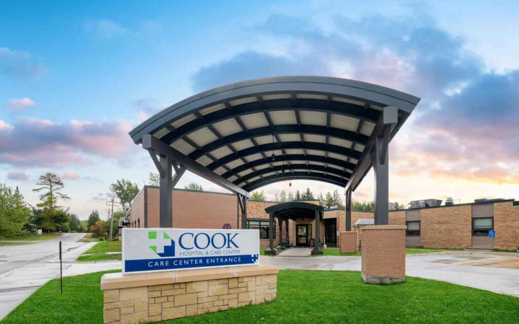 A photo of the Cook Care Center entrance in Cook, Minnesota